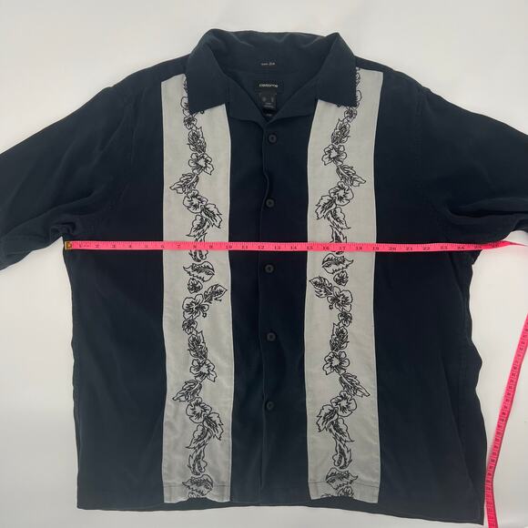 100% Silk Black & White Claiborne Button Up Short Sleeve XL - Picture 5 of 6